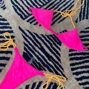 Vibrant Pink Bikini with Orange Ties